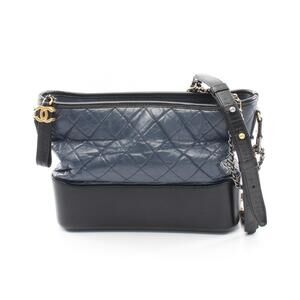 Chanel Gabrielle de Hobo Shoulder Bag Calfskin Leather Navy Blue Black